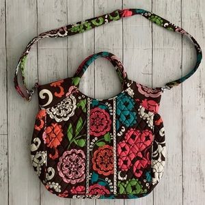 Tote crossbody shoulder strap multi color pattern